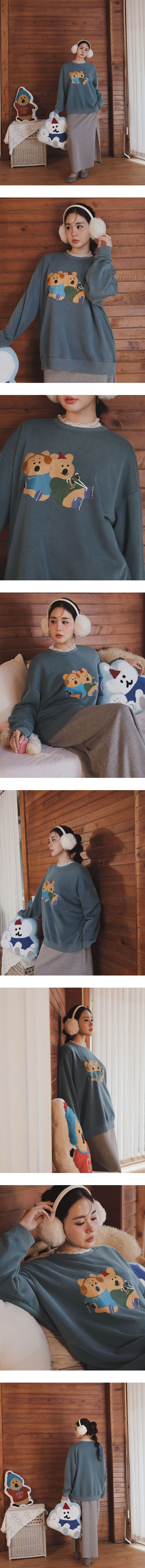 【DINOTAENG】Washed Color Print Sweatshirt With Inner Fleece 【DINOTAENG】Washed Color Print Sweatshirt With Inner Fleece