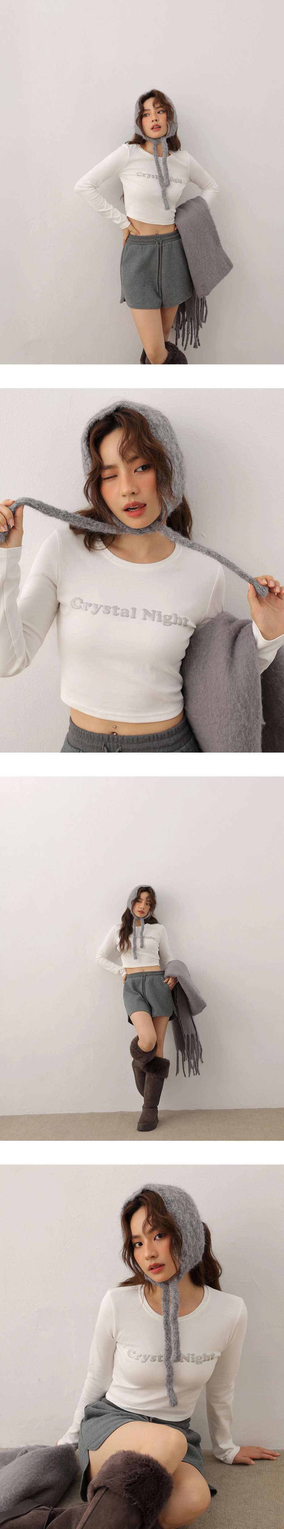 Fitted Crew Neck Crop Top with Front Lettering Detail Fitted Crew Neck Crop Top with Front Lettering Detail