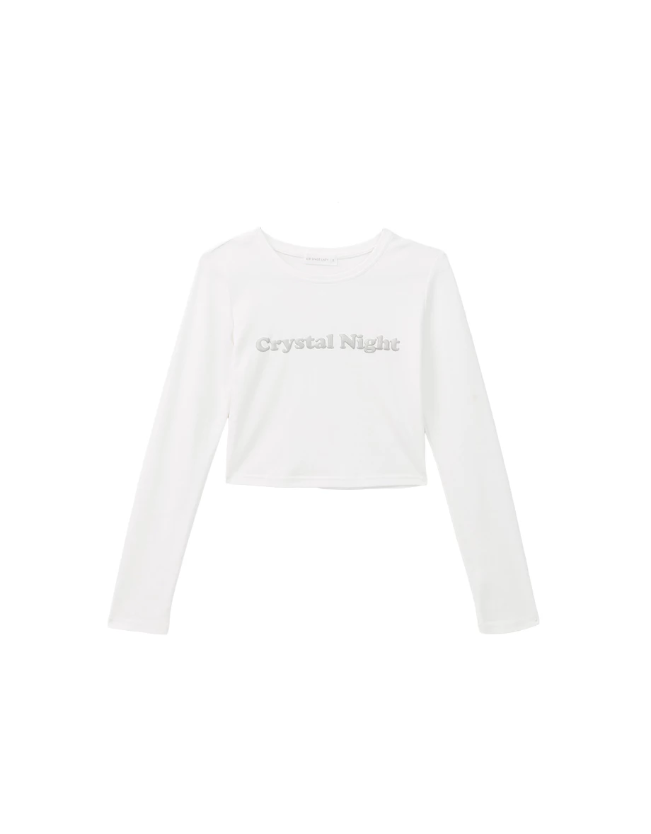 Fitted Crew Neck Crop Top with Front Lettering Detail Fitted Crew Neck Crop Top with Front Lettering Detail