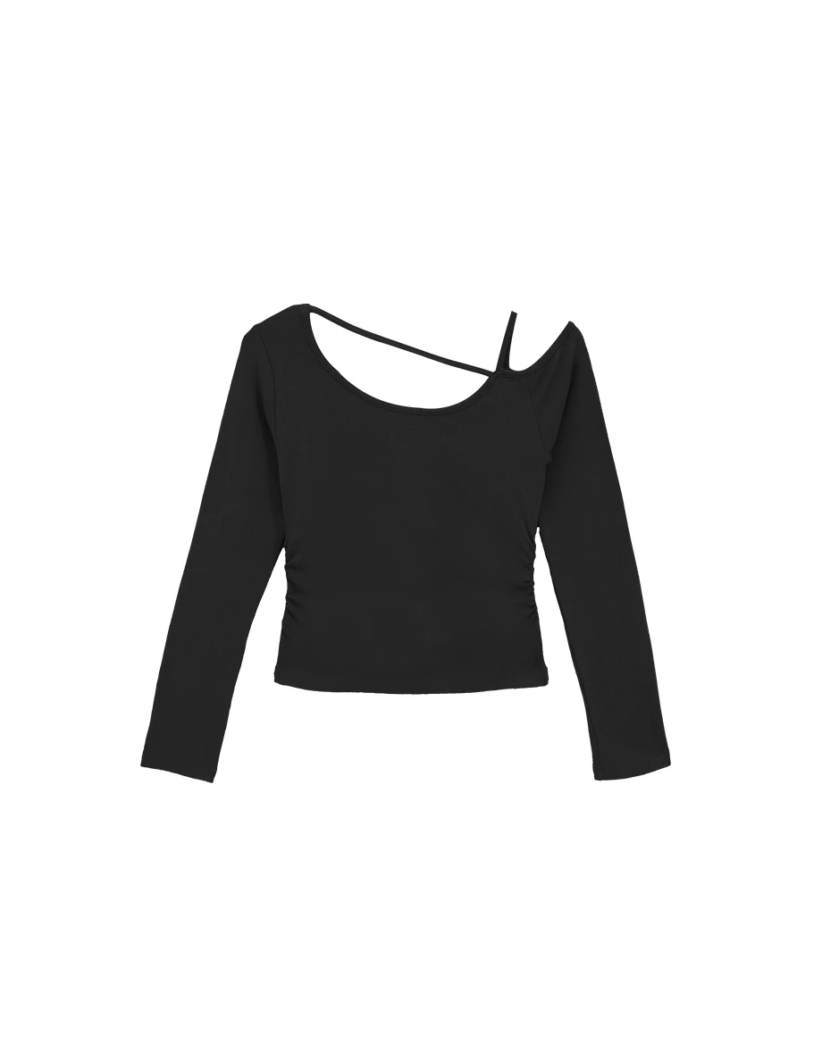 One Shoulder Asymmetric Strap Cut Out Long Sleeve Crop Top