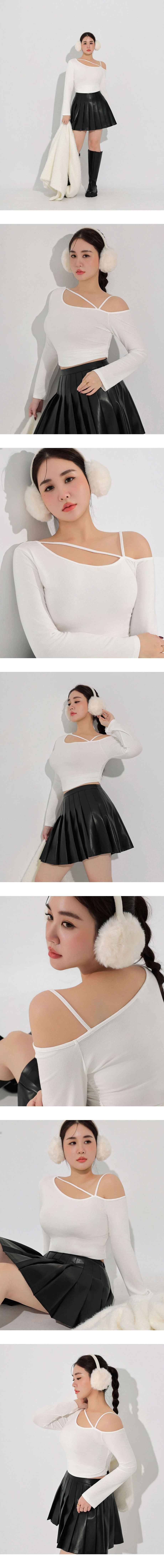 One Shoulder Asymmetric Strap Cut Out Long Sleeve Crop Top