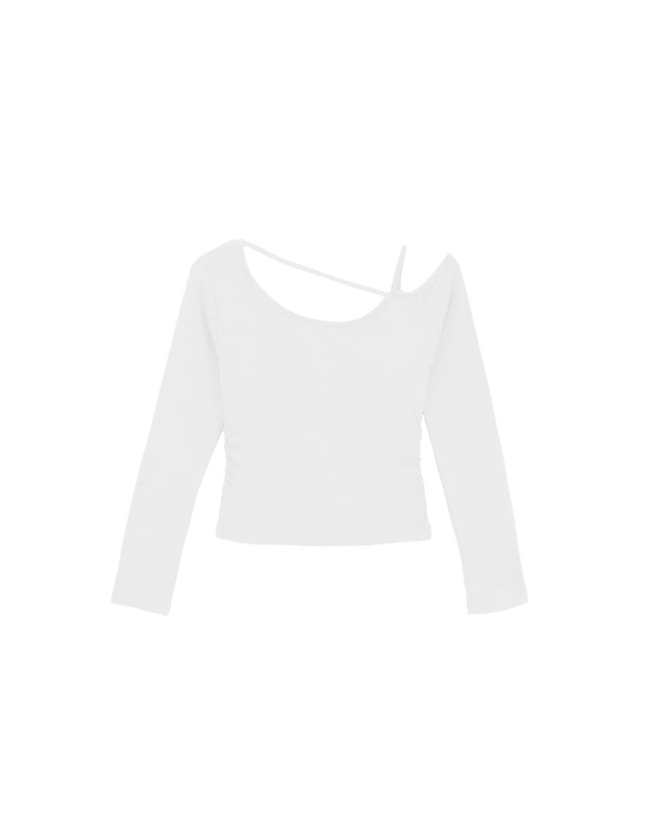 One Shoulder Asymmetric Strap Cut Out Long Sleeve Crop Top