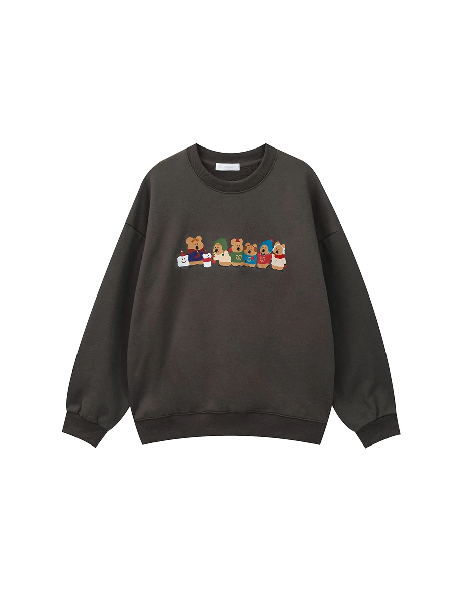 【DINOTAENG】Embroidered Sweatshirt With Inner Fleece