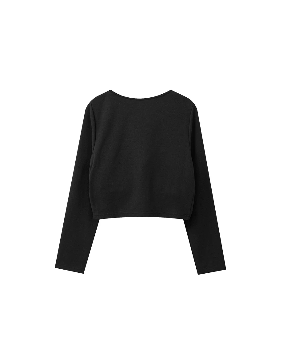 【Heat Tech】Long Sleeve Asymmetric Cut Out Neckline Fitted Padded Bra Top 【Heat Tech】Long Sleeve Asymmetric Cut Out Neckline Fitted Padded Bra Top