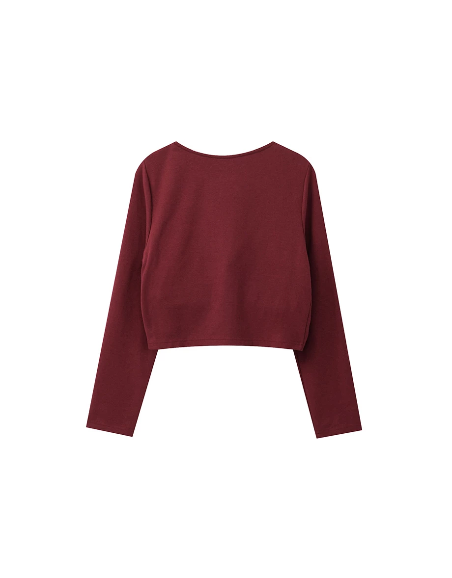 【Heat Tech】Long Sleeve Asymmetric Cut Out Neckline Fitted Padded Bra Top 【Heat Tech】Long Sleeve Asymmetric Cut Out Neckline Fitted Padded Bra Top