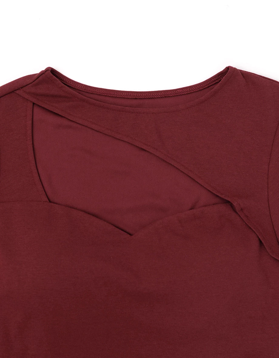 【Heat Tech】Long Sleeve Asymmetric Cut Out Neckline Fitted Padded Bra Top 【Heat Tech】Long Sleeve Asymmetric Cut Out Neckline Fitted Padded Bra Top