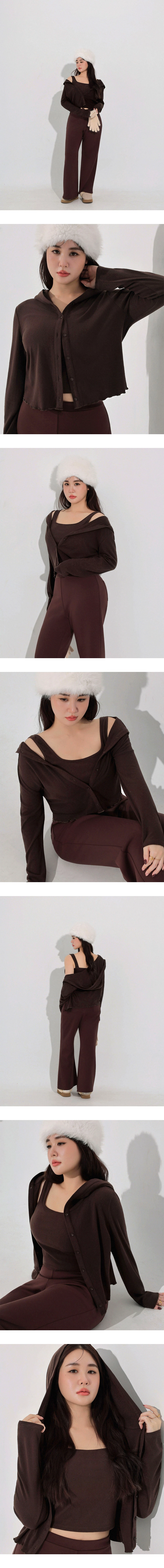 Ruffled Hem Ribbed Button Front Cropped Hooded Jacket