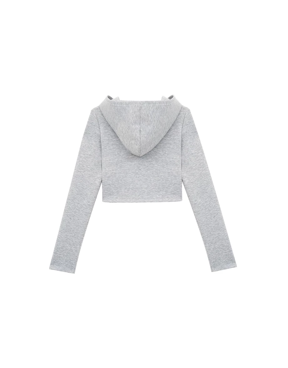 【AIRY HOURGLASS】AIR SPACE Logo Embroidery Cropped Zip Up Hooded Fitted Knit Jacket
