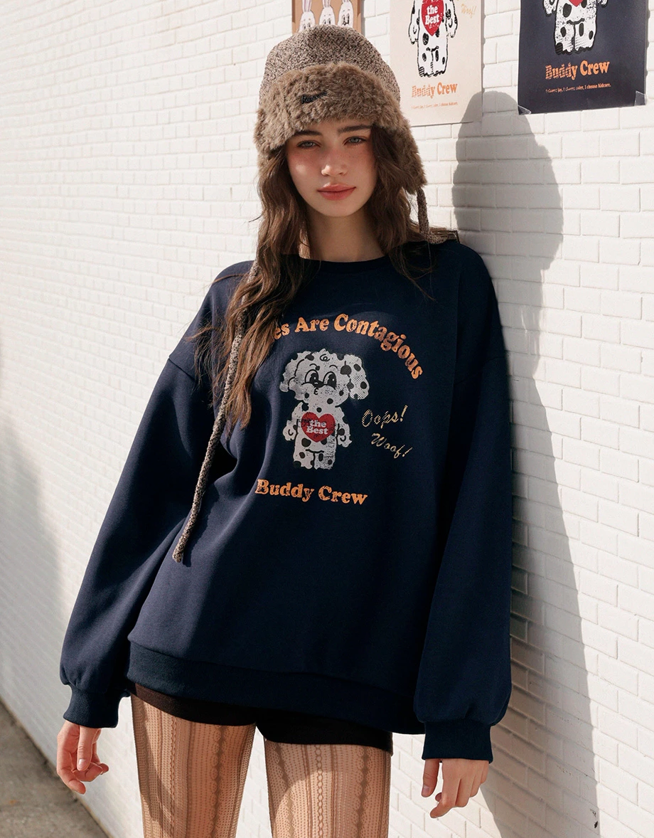 【Lyra & Toby】Distressed Print Oversized Crew Neck Sweatshirt