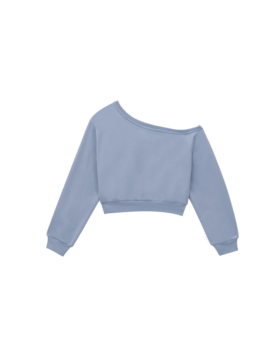 【Lyra & Toby】Asymmetrical One Shoulder Cropped Graphic Sweatshirt