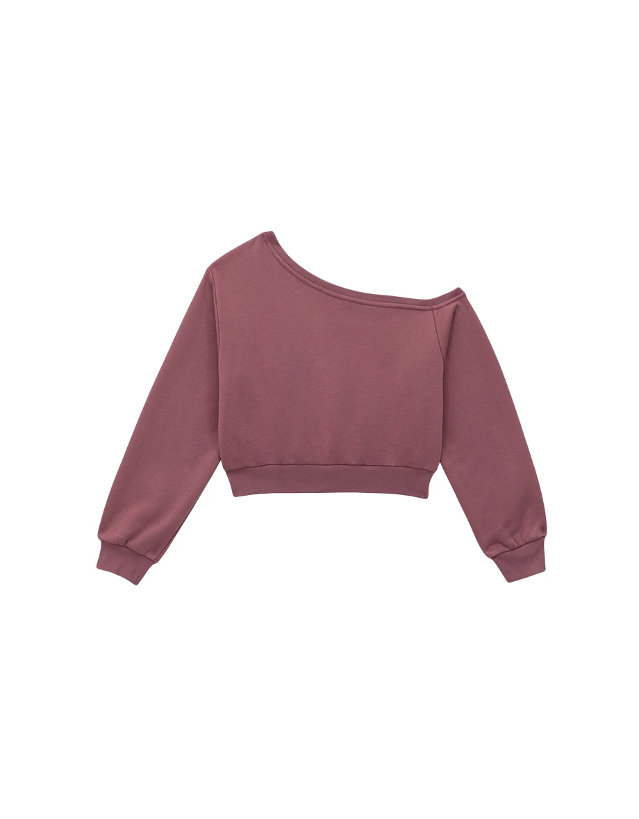 【Lyra & Toby】Asymmetrical One Shoulder Cropped Graphic Sweatshirt