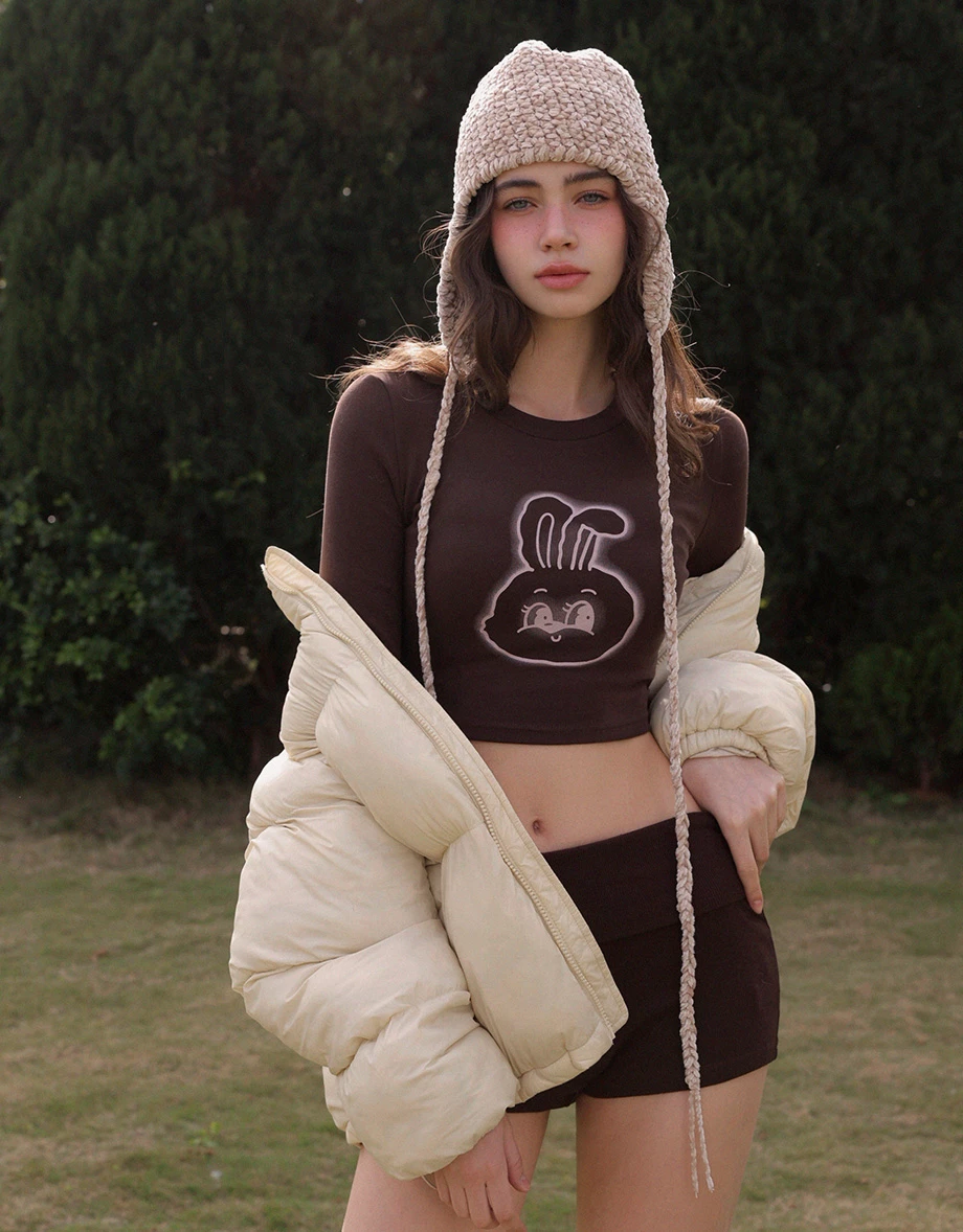 【Lyra & Toby】Lyra Bunny Print Cropped Long Sleeve Top