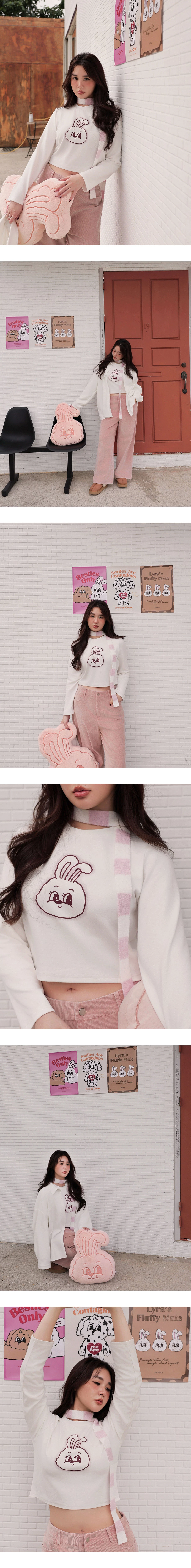 【Lyra & Toby】Lyra Bunny Print Cropped Long Sleeve Top