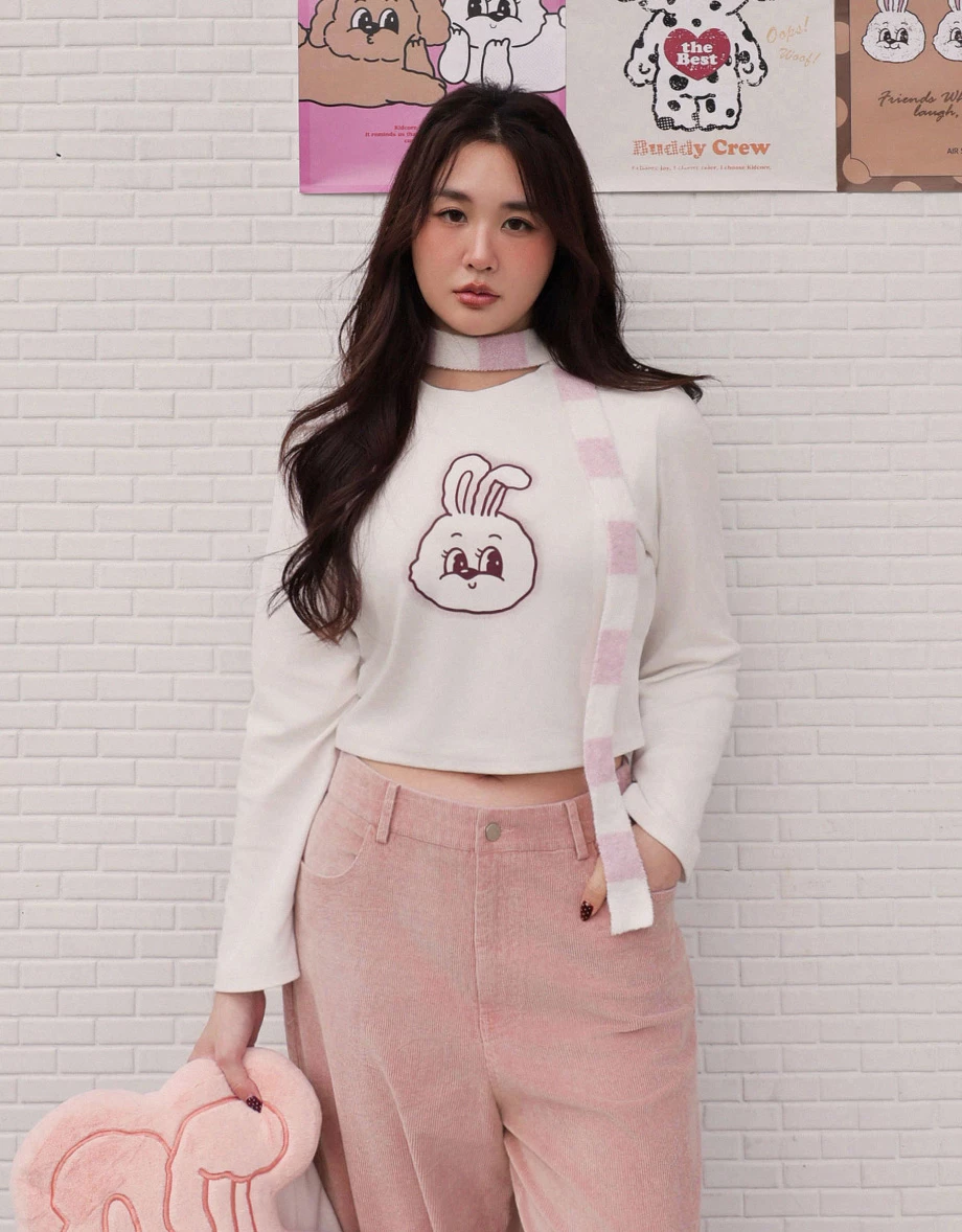 【Lyra & Toby】Lyra Bunny Print Cropped Long Sleeve Top