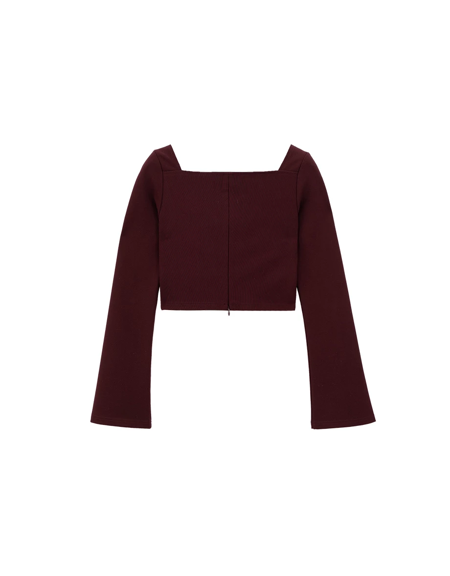 Square Neck Lace Up Cropped Top with Flared Sleeves