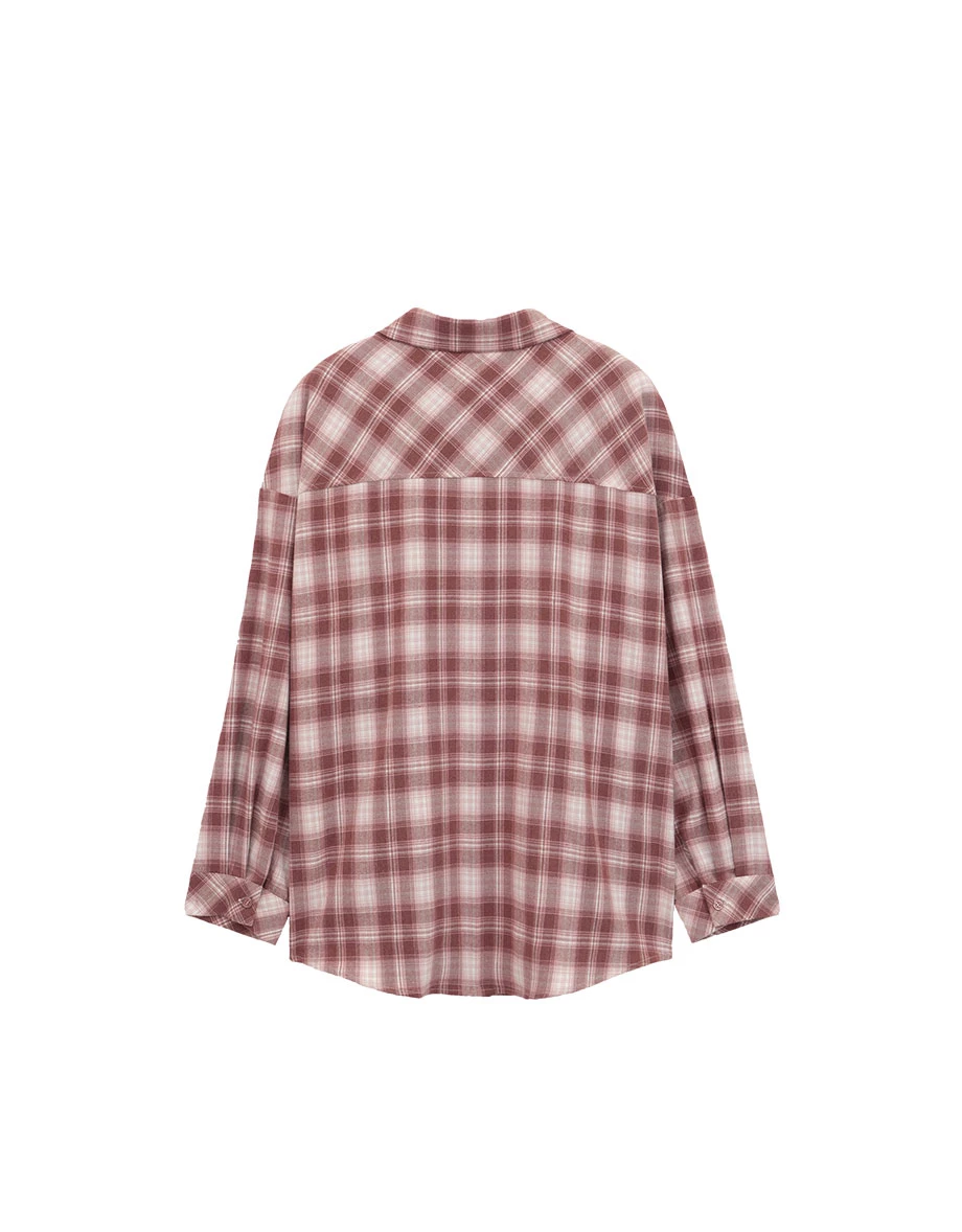 Button Up Flannel Plaid Oversized Shirt Blouse