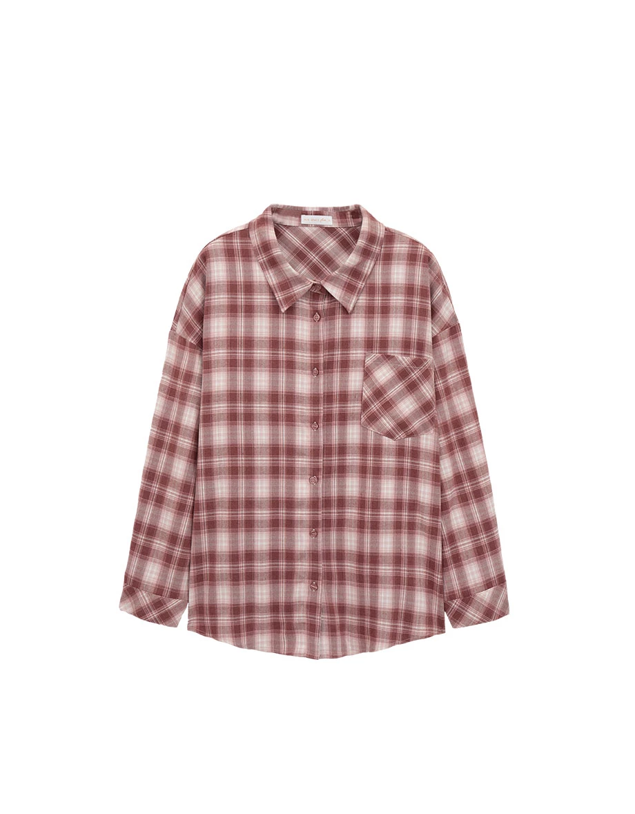 Button Up Flannel Plaid Oversized Shirt Blouse