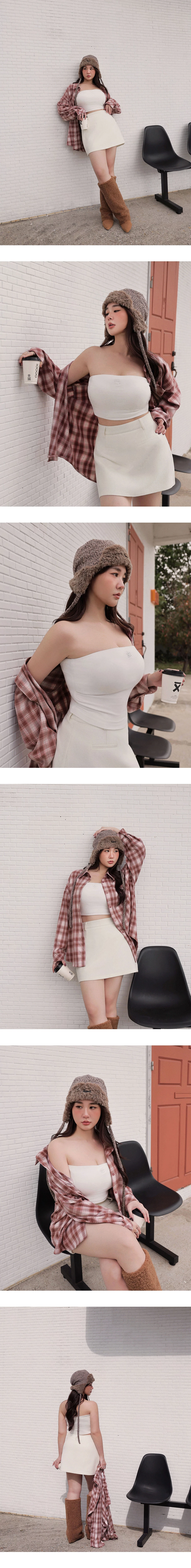 AIR SPACE Logo Embroidery Side Ruched Fleece Lined Bandeau Padded Tube Top