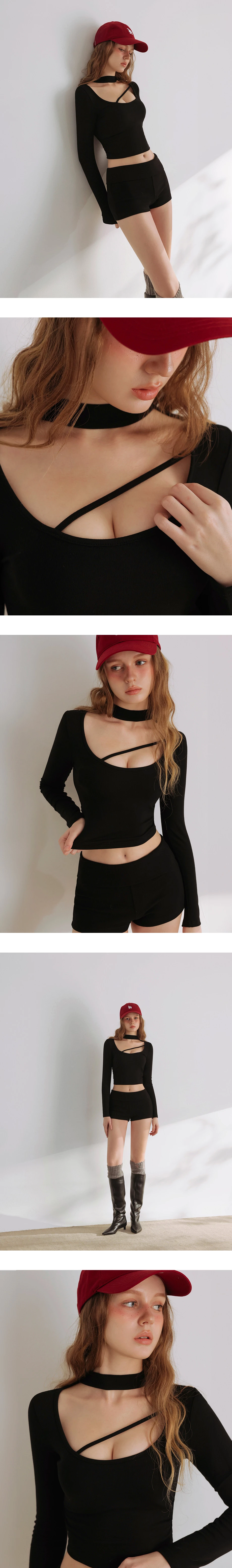 Asymmetric Cut Out Choker Neck Cropped Top