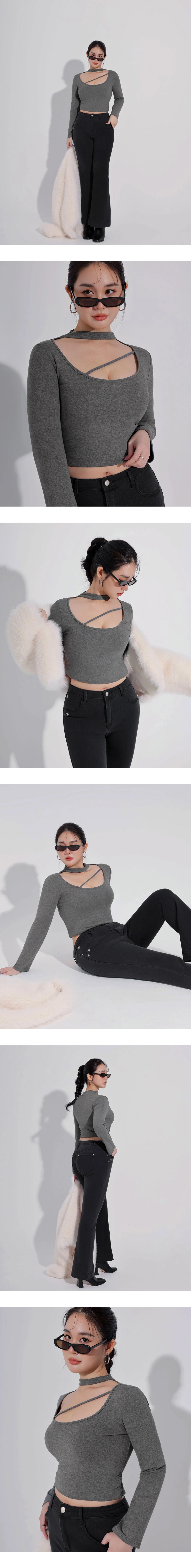 Asymmetric Cut Out Choker Neck Cropped Top