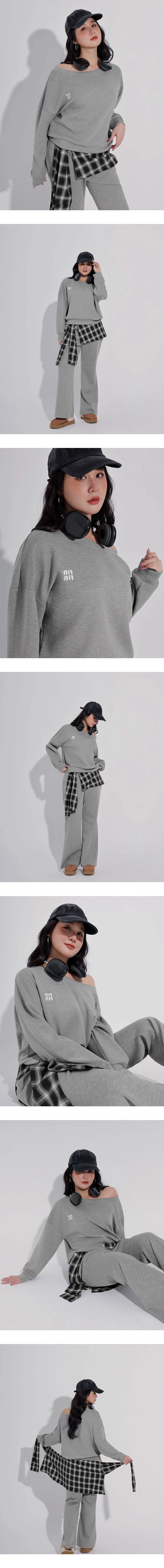 Fleece Lined Oversized One Shoulder Sweatshirt with AIR SPACE Logo Embroidery