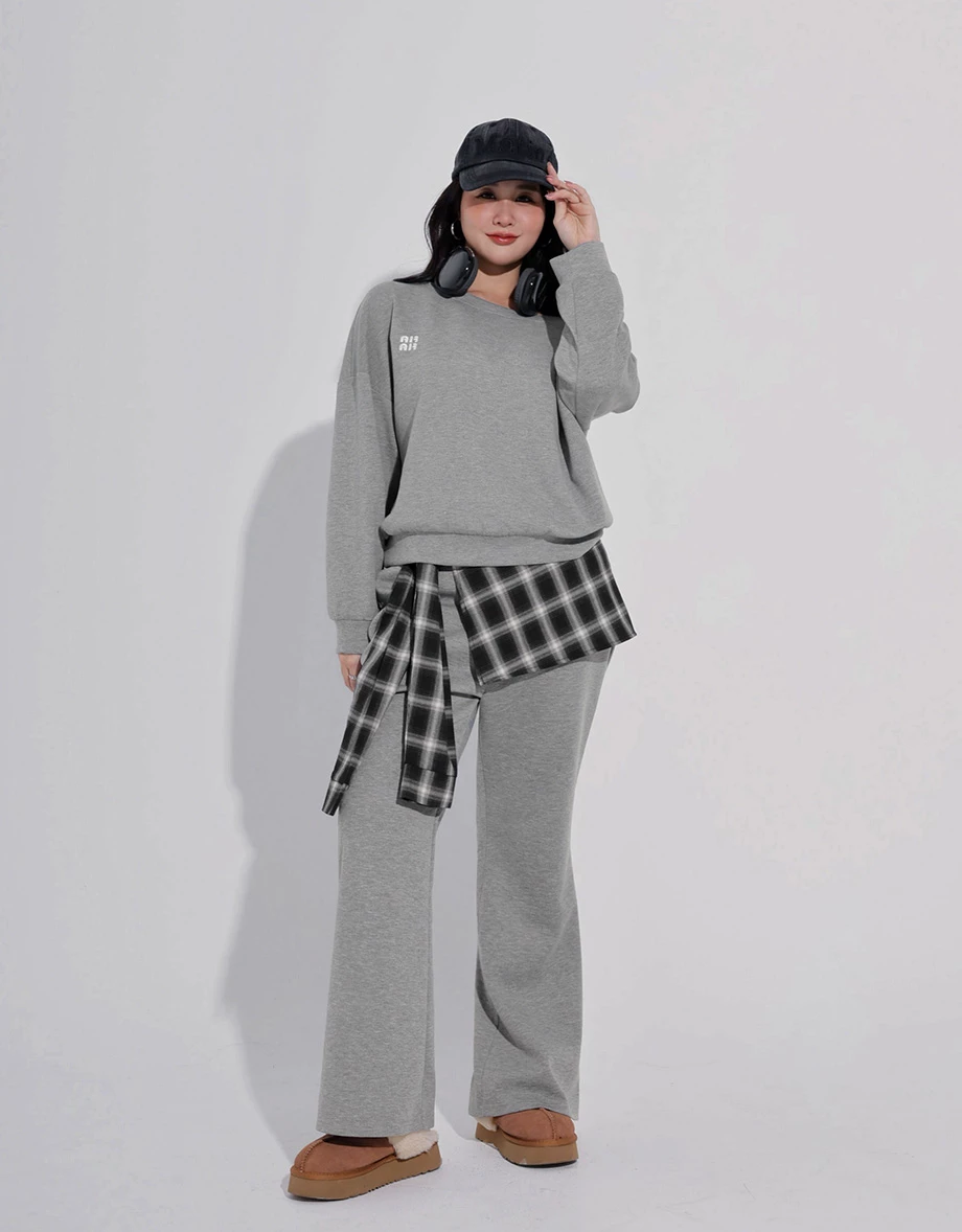 Fleece Lined Oversized One Shoulder Sweatshirt with AIR SPACE Logo Embroidery