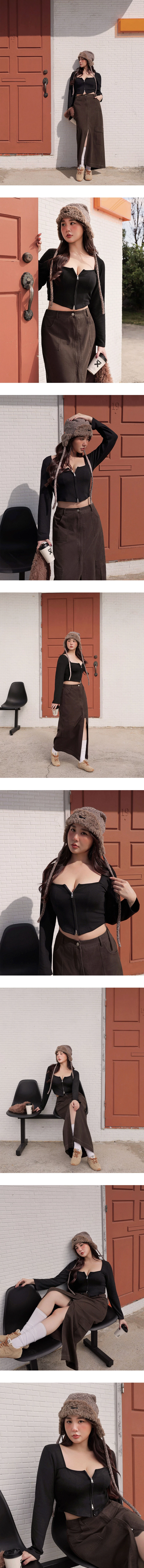 Zip Up Square Neck Long Sleeve Crop Top Zip Up Square Neck Long Sleeve Crop Top