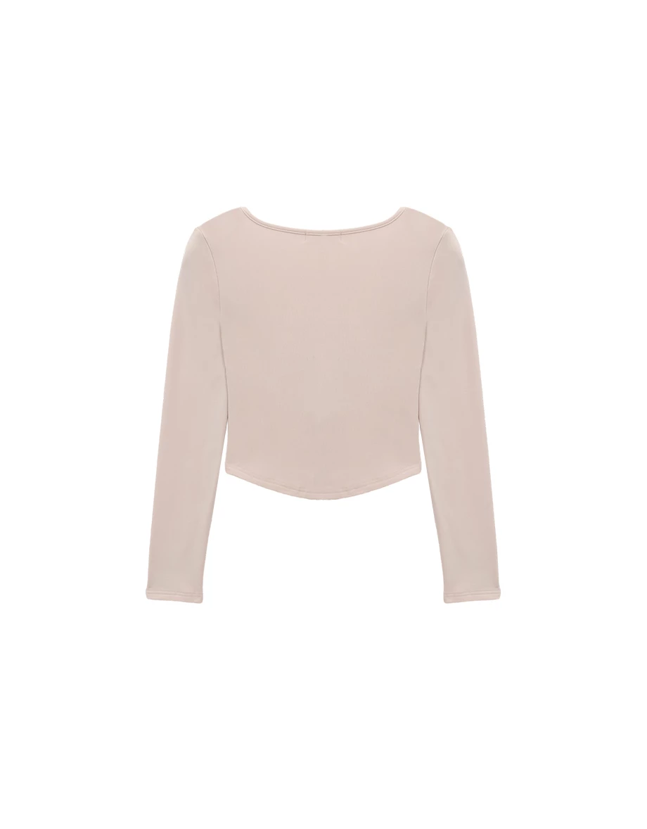 Zip Up Square Neck Long Sleeve Crop Top