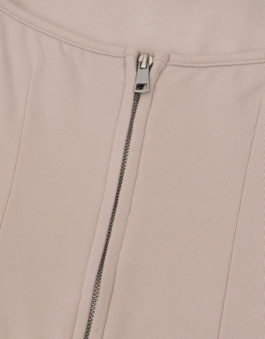 Zip Up Square Neck Long Sleeve Crop Top