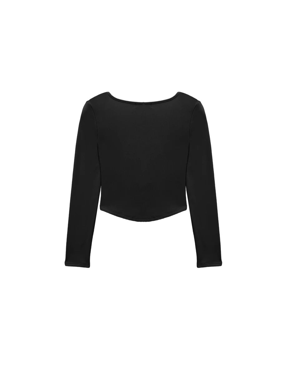 Zip Up Square Neck Long Sleeve Crop Top Zip Up Square Neck Long Sleeve Crop Top