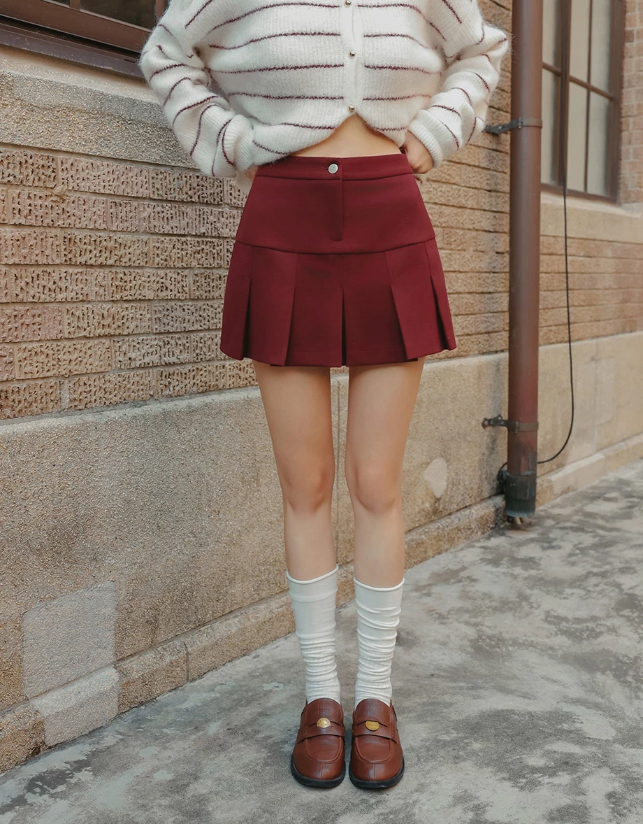 Preppy Style Tailored Pleated Mini Skirt
