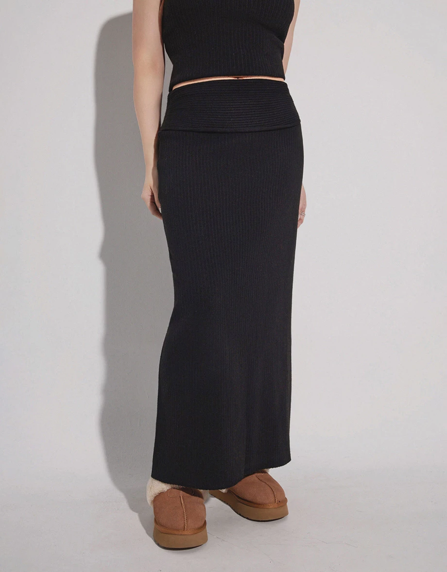Ribbed Knit High Waist Bodycon Maxi Skirt Ribbed Knit High Waist Bodycon Maxi Skirt