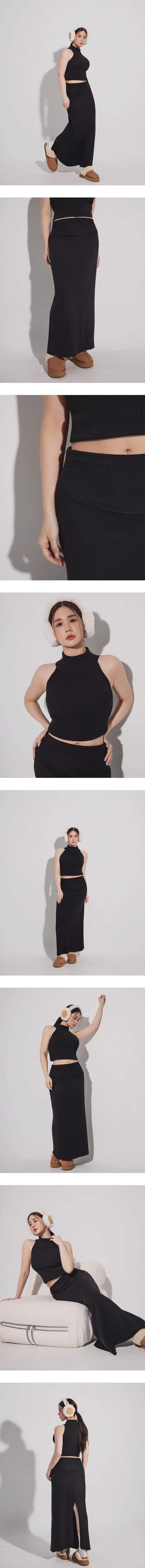 Ribbed Knit High Waist Bodycon Maxi Skirt Ribbed Knit High Waist Bodycon Maxi Skirt