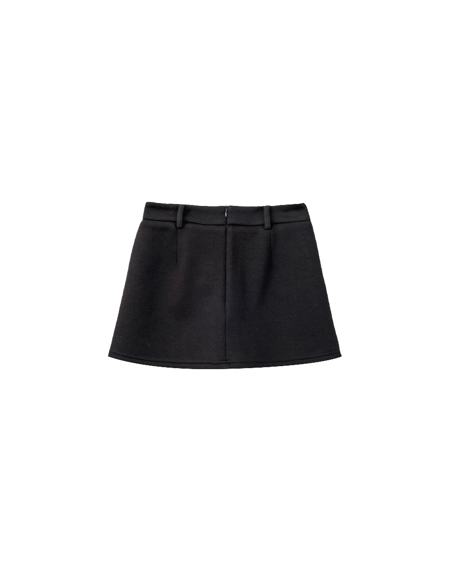 High Waisted Sleek Front Wrap Asymmetric Hem Mini Skirt High Waisted Sleek Front Wrap Asymmetric Hem Mini Skirt