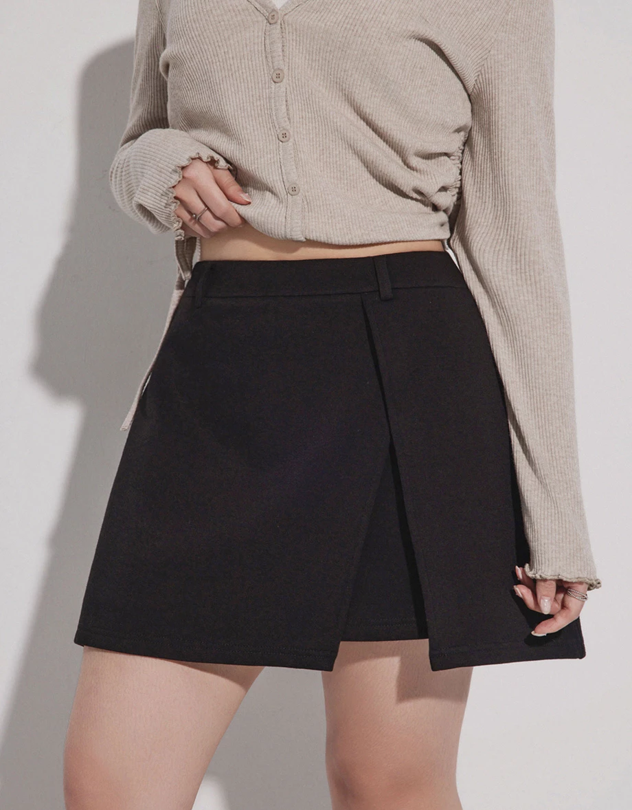 High Waisted Sleek Front Wrap Asymmetric Hem Mini Skirt High Waisted Sleek Front Wrap Asymmetric Hem Mini Skirt