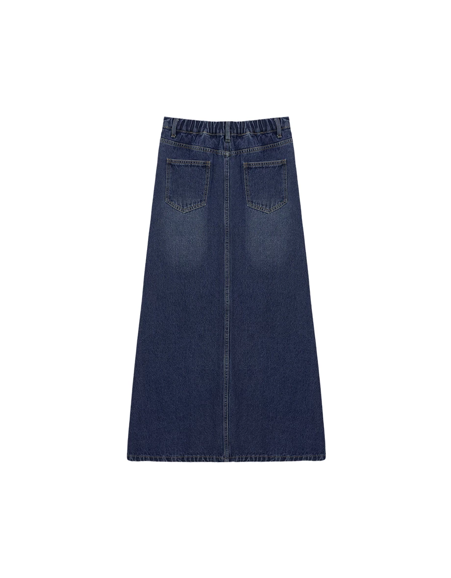 Front Slit Vintage Wash High Waist Jeans Denim Mermaid Maxi Skirt