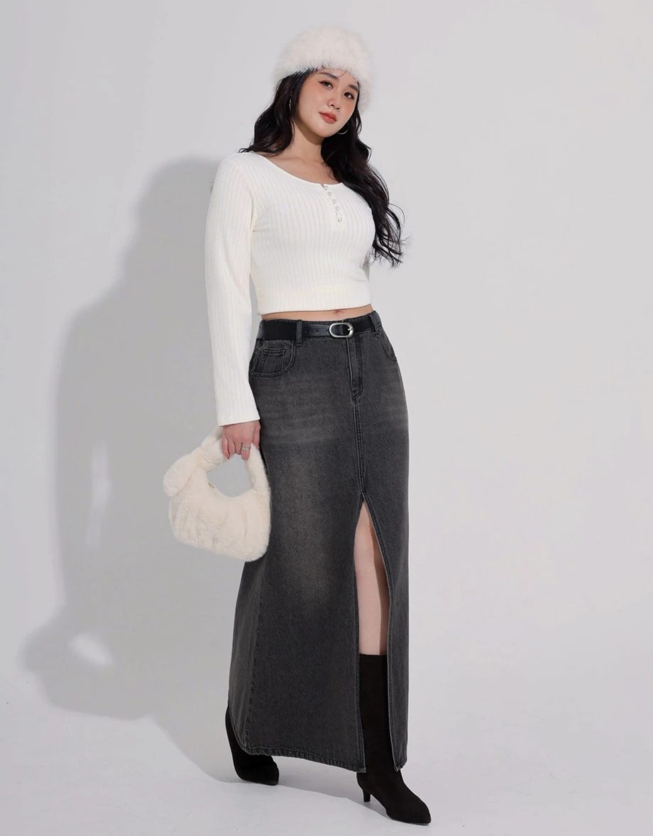 Front Slit Vintage Wash High Waist Jeans Denim Mermaid Maxi Skirt Front Slit Vintage Wash High Waist Jeans Denim Mermaid Maxi Skirt