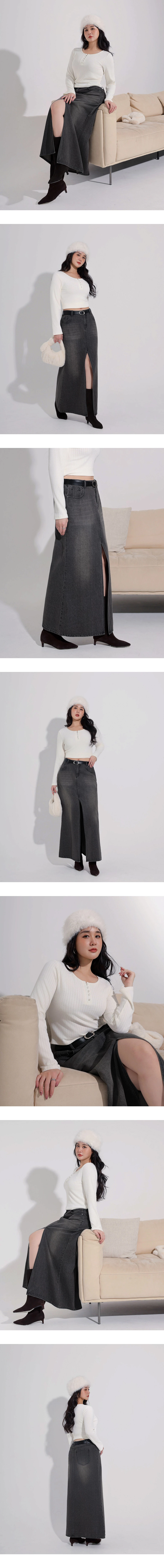 Front Slit Vintage Wash High Waist Jeans Denim Mermaid Maxi Skirt