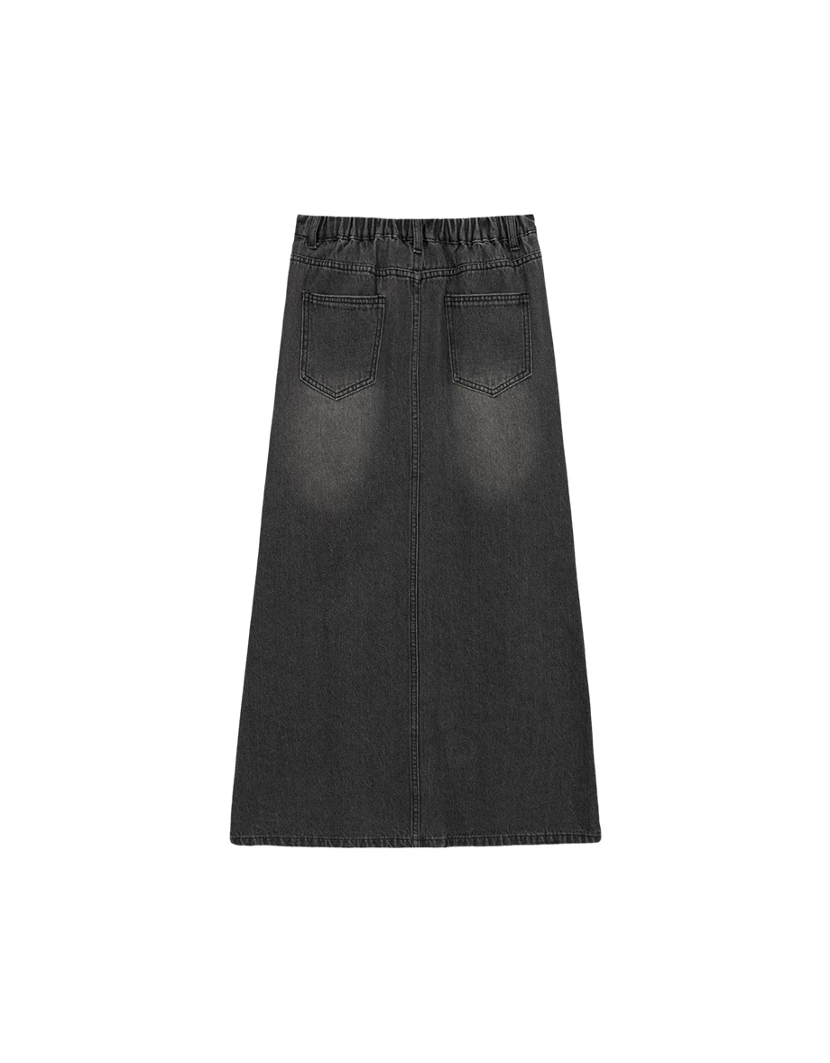 Front Slit Vintage Wash High Waist Jeans Denim Mermaid Maxi Skirt