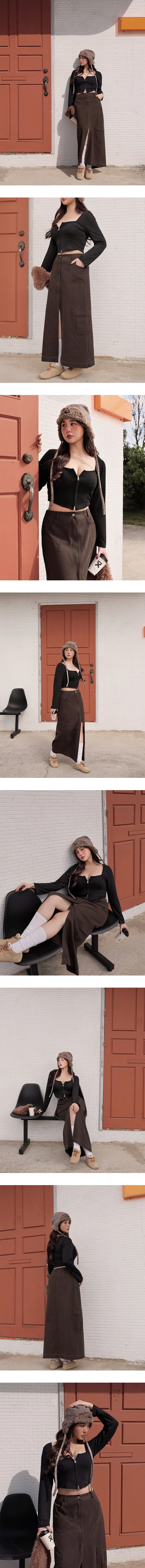 High Waist Front Slit Cargo Straight Maxi Skirt High Waist Front Slit Cargo Straight Maxi Skirt