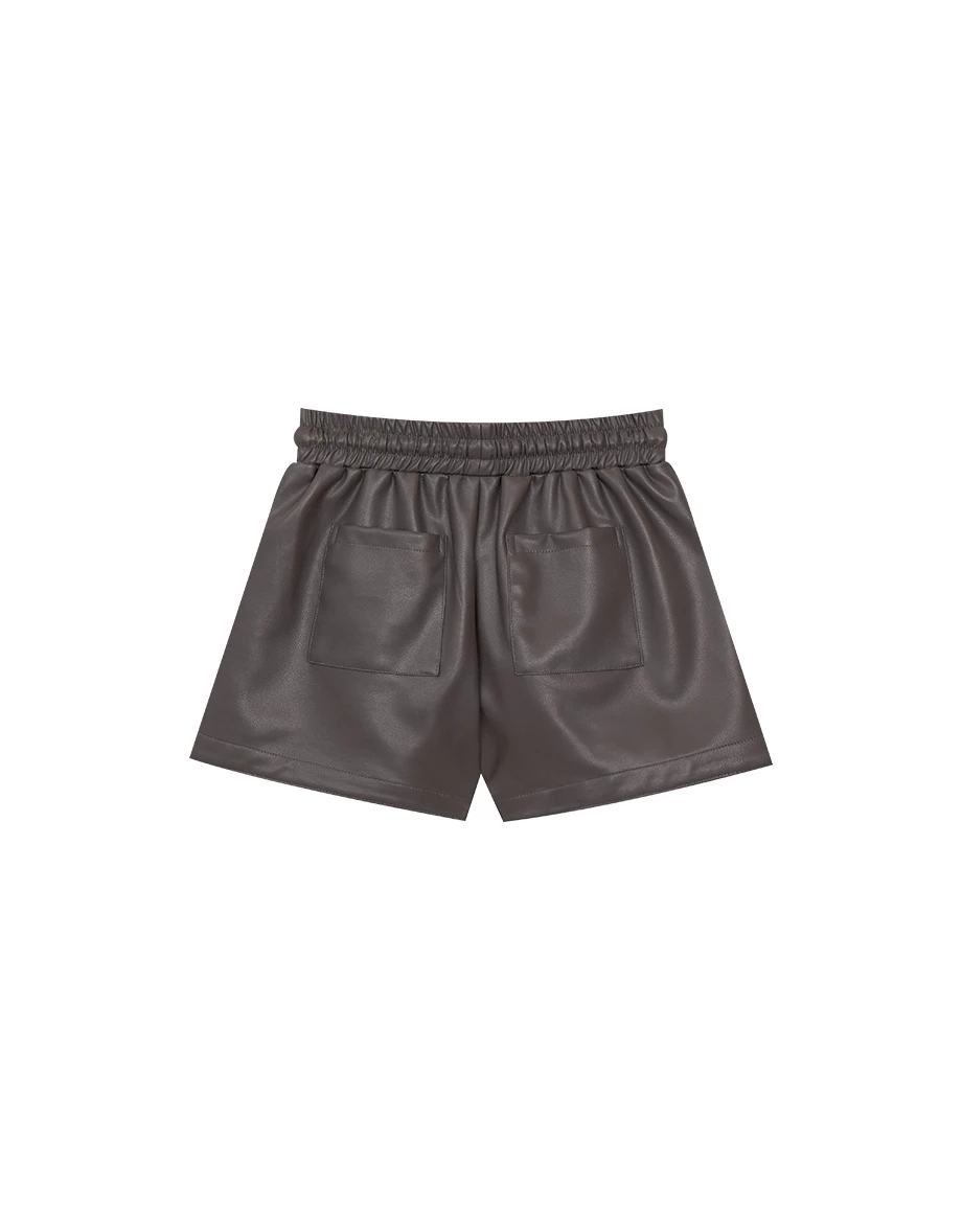 Faux Leather Drawstring High Waist Shorts with Pockets