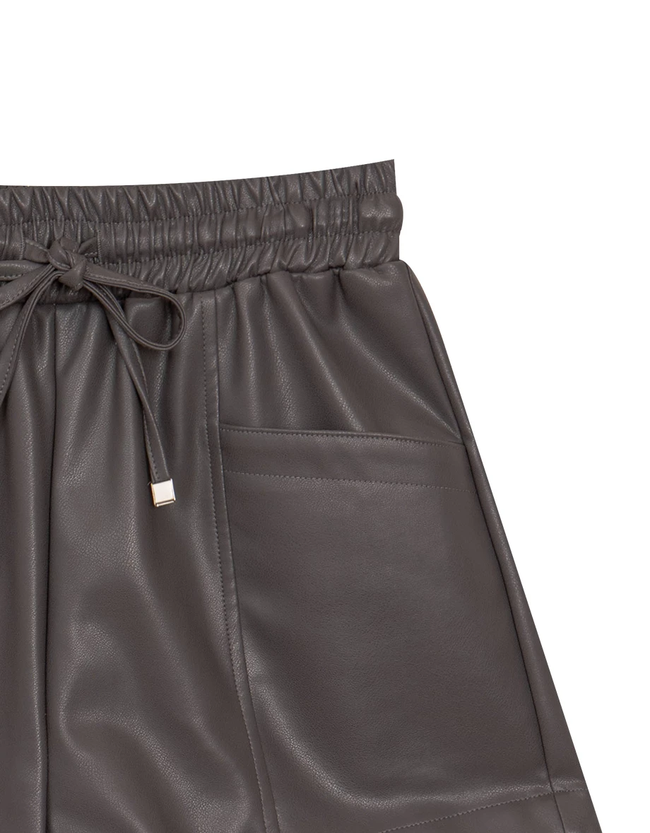 Faux Leather Drawstring High Waist Shorts with Pockets