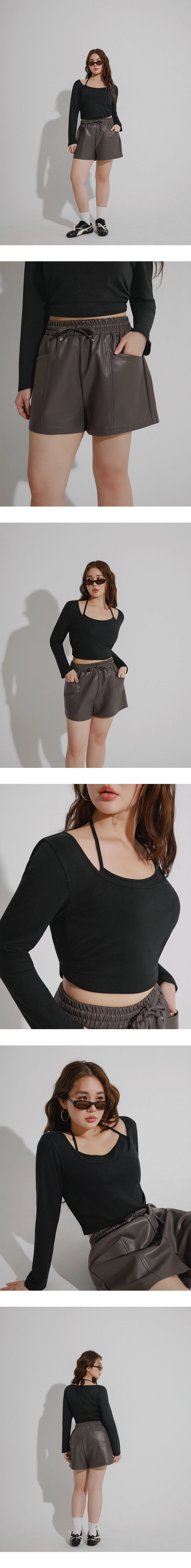 Faux Leather Drawstring High Waist Shorts with Pockets