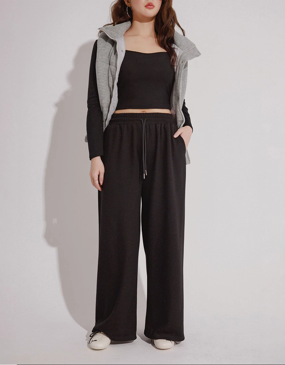 Soft Knit Drawstring Waist Wide Leg Lounge Pants