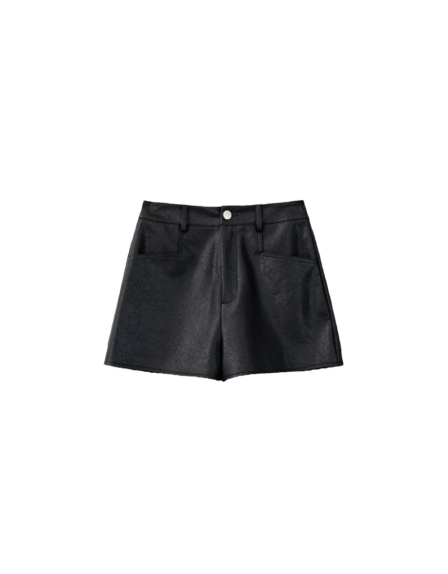 High Waist Faux Leather Shorts with Pockets