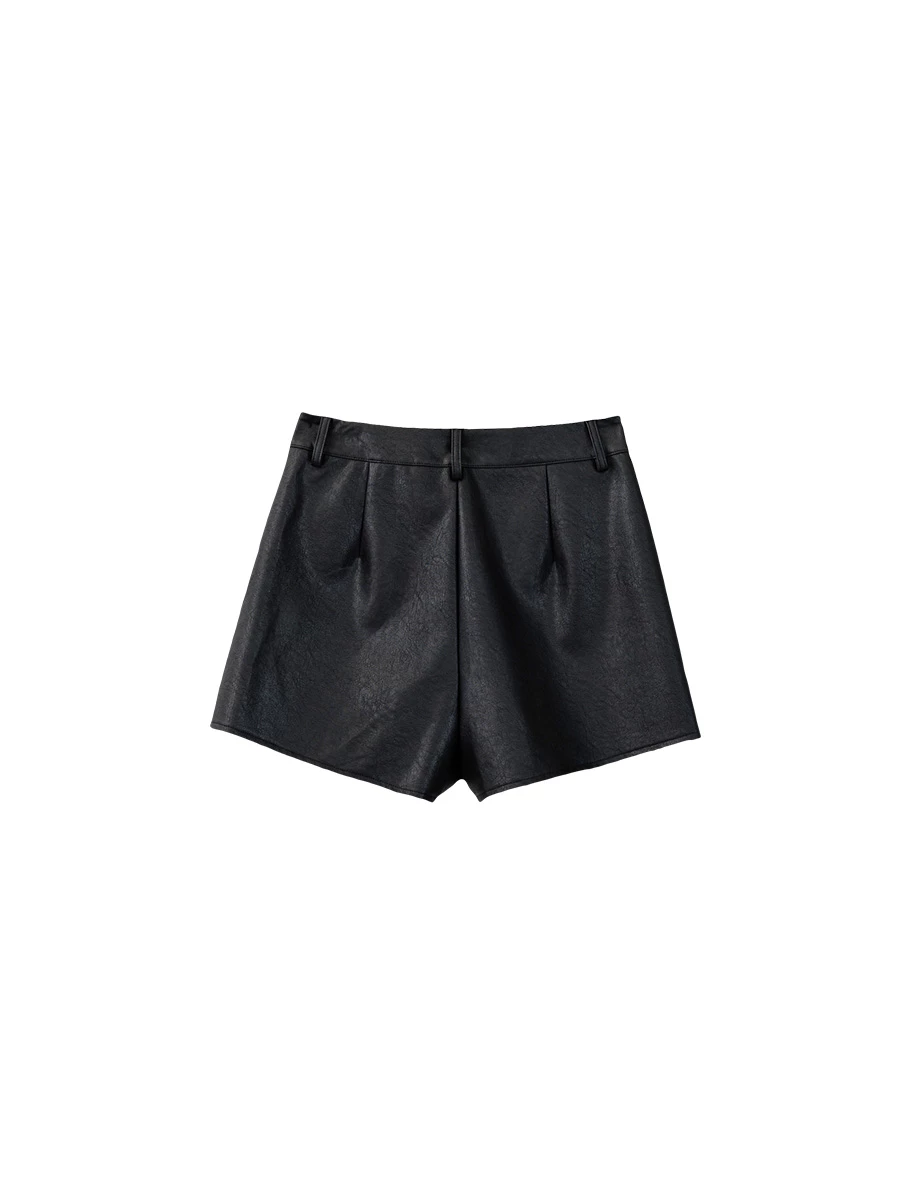 High Waist Faux Leather Shorts with Pockets High Waist Faux Leather Shorts with Pockets