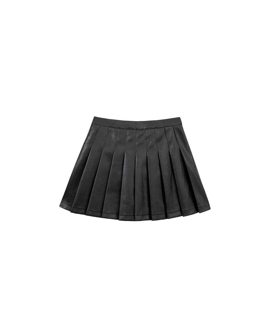 High Waist Faux Leather Pleated Mini Skirt