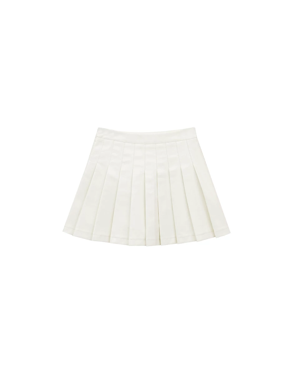 High Waist Faux Leather Pleated Mini Skirt