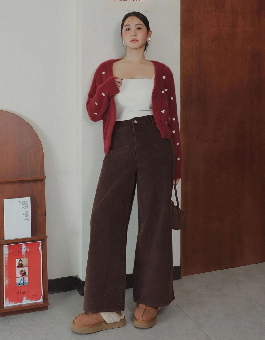 Middle Waist Soft Corduroy Straight Wide Leg Pants