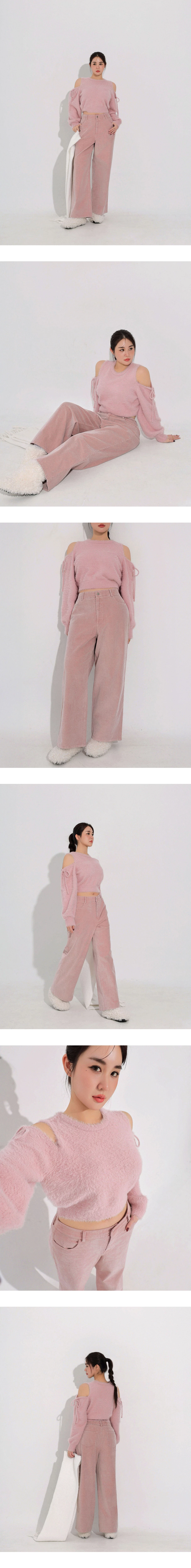 Middle Waist Soft Corduroy Straight Wide Leg Pants